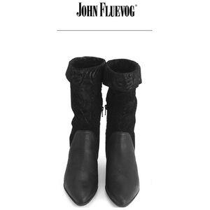 John Fluevog Suede Leather Black Mid Calf Aspiration Boots 7.5